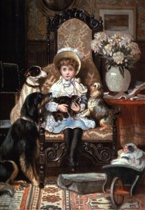 Doddy y su mascota, c.1885 (ilustración) de Charles Trevor (after) Garland