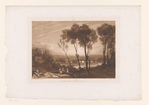 Paisaje con Tres Pastores y Puente de Ocho Arcos de Charles Turner