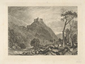 Castillo de Okehampton, en el río Okehampton de Charles Turner