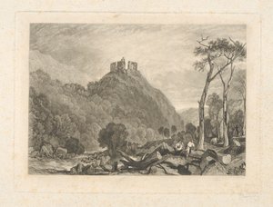 Castillo de Okehampton, en el río Okement de Charles Turner