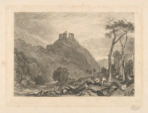 Castillo de Okehampton, en el río Okement de Charles Turner