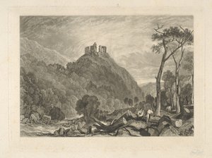 Castillo de Okehampton, en el río Okehampton de Charles Turner