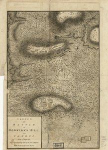 Boceto de la batalla de Hobkirks Hill, cerca de Camden, el 25 de abril de 1781, publicado en Londres, 1794