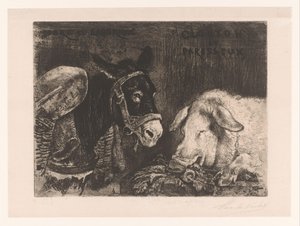 Ezel en zwijn Sobrio y trabajador, Glotón y perezoso (título sobre objeto) de Charles Verlat