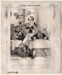 Les Français croqués par eux-mêmes: Perruques à la Julienne, Chapeaux de satin, 1840 de Charles Vernier