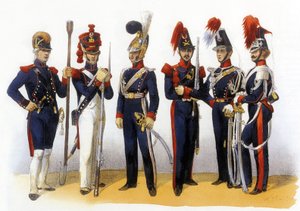 Uniformes del ejército francés: Guardia Nacional (Artillería y Caballería) siglo XVIII-XIX, grabado de Charles Vernier (1831-1887) de Charles Vernier