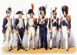 Uniformes del ejército francés, Guardia Nacional (Infantería) Siglo XVIII-XIX, grabado de Charles Vernier (1831-1887)