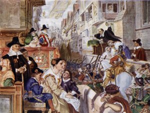 Los soldados de Londres van a luchar del lado parlamentario contra el rey Carlos I en la Guerra Civil Inglesa (litografia en color) de Charles West (after) Cope