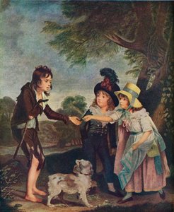 Retrato de los hijos de Sir Francis Ford dando una moneda a un niño mendigo. Exhibido 1793 1906 de Charles Wilkinson