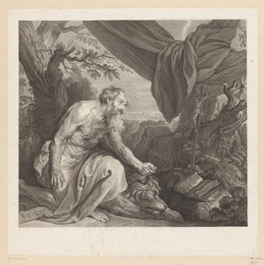 Jerónimo con león dormido y crucifijo