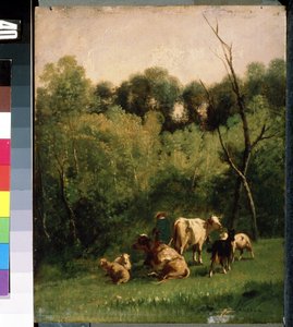 "Paisaje" Vacas en un pasto. Pintura de Charles de Luna (siglo XIX) Museo de Arte Mikhail Kroshitsky, Sebastopol (Ucrania) de Charles de Luna