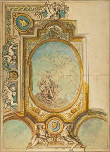 Estudios para una decoración de techo con la Apoteosis de Psique (anverso); Estudios para una decoración de techo con la Apoteosis de Psique (reverso) de Charles de la Fosse