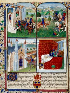 Ilustración de la novela de Tristán: inicio, torneo y muerte. Miniatura del Maestro Dit De Charles Du Maine (ca. 1450 - 1460). Chantilly, Museo Conde de Charles du Maine Master