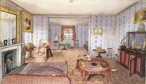 Sala de dibujo, Clay Hill, f12 de Un Álbum de Interiores, 1843 de Charlotte Bosanquet