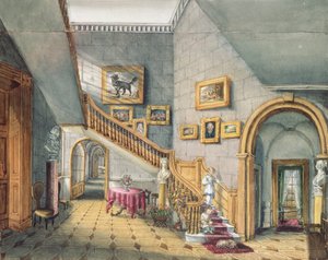 La escalera, Strood Park, f26 de Un álbum de interiores, 1843 de Charlotte Bosanquet