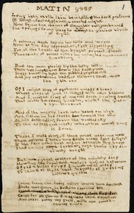 Poema de Charlotte Bronte. Copia autógrafa, con tachaduras, del poema "Matin". 12 de noviembre de 1830, en Haworth, co. York: 1830. Haworth, co. York. de Charlotte Bronte