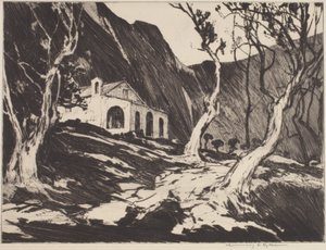 Antigua capilla de Gorbio (punta seca)