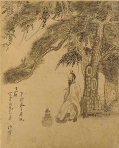 Preparando el elixir bajo un pino, dinastía Qing, 1651 de Chen Hongshou