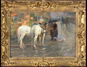 Escena de la calle de París, c.1889 (óleo sobre cartón) de Childe Frederick Hassam