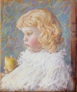 Niña pequeña con una pera de Childe Hassam