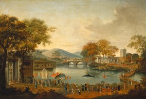 Procesión junto a un lago de Chinese Qing Dynasty