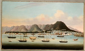 Vista de Victoria, Hong Kong, con el Hulk H.M.S Princess Charlotte y barcos estadounidenses, británicos y franceses, c.1862 de Chinese School