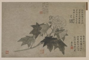 Una rama de peonía de madera, posiblemente dinastía Qing
