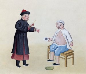 Un acupunturista con su paciente, c.1785 de Chinese School
