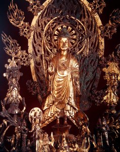 (detalle) de un retablo dedicado a Buda Maitreya