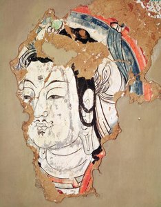 Cabeza de Buda con halo, de Kao-chang, Xinjiang, Turkestán chino, siglo 8-9