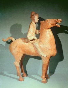 Jinete, de Xianyang, Shaanxi, Dinastía Han Occidental (terracota pintada)