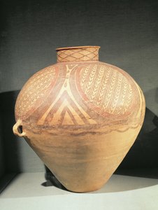 Gran jarra de cuello estrecho con pequeñas asas, de Yung-Ching, Gansu, finales del 3er milenio a.C. (arcilla) de Chinese School