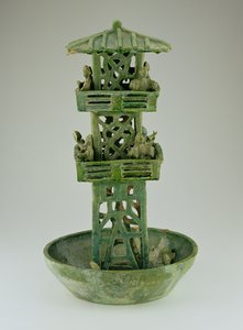 Modelo de una torre de vigilancia, Dinastía Han (206 a.C.-220 d.C.) (cerámica vidriada)