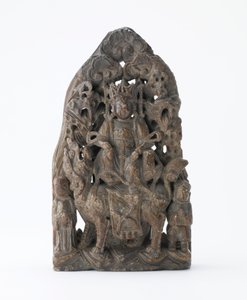 Pequeña tabla de esteatita, con relieve perforado de Manjusri sobre león, Periodo de División, 543 d.C. de Chinese School