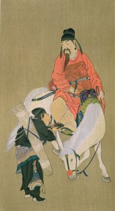 Wen Cheng Hsing, dios de la suerte, ilustración publicada en la revista The Kokka, Japón, 1900-01 de Chinese School