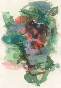 Composición abstracta, Serie formas orgánicas/plantas, 2021, acuarela, tinta, carboncillo y gouache sobre papel de acuarela