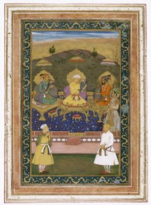 Los Emperadores Akbar, Jahangir y Shah Jahan con sus ministros y el príncipe Dara Shikoh