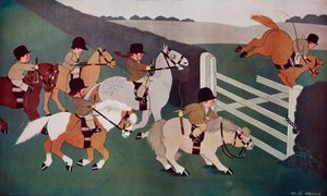 The gate crashers, jockeys on horseback, viñeta de Chloe Preston (1887-1969) extraída de The Tatler, nº 1435, 26 de diciembre. de Chloe Preston