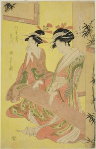 Bellezas parodiando a los siete sabios - Una selección de cortesanas más jóvenes (Shichi kenjin yatsushi bijin shinzo zoroe): Miyagawa del Matsubaya