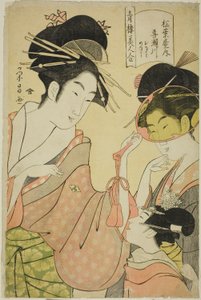 Bellezas de los Barrios del Placer: Kisegawa del Matsubaya con las Asistentes Onami y Menami de Chobunsai Eishi