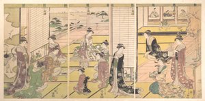 Homenaje a los tres dioses de la poesía: mujeres componiendo poemas de Chobunsai Eishi