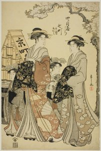 Nanamachi de Yotsumeya con asistentes Sumano y Akashi de Chobunsai Eishi