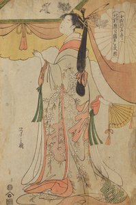 Joven de pie con abanico, de la serie: Elogio de las jóvenes del barrio de placer de Kitano / Kitano kaku no gaku de Chobunsai Eishi