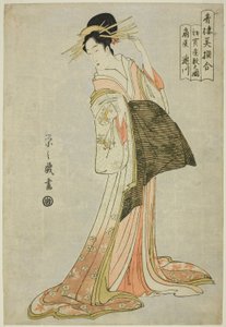 Takigawa del Ogiya en la Primera Venta del Año Nuevo (Hatsu uri zashiki no zu), de la serie "Una Comparación de Bellezas Seleccionadas de los Barrios de Placer (Seiro bisen awase)"