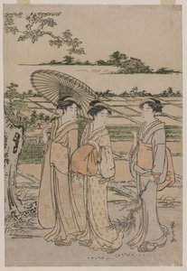 Tres mujeres paseando por el campo, mediados de la década de 1780