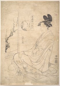 Joven pintando un biombo de Chobunsai Eishi