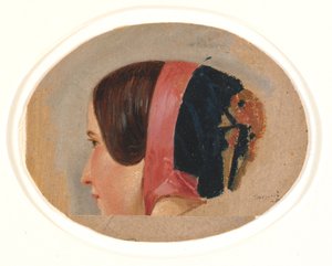 Retrato de una joven con gorro, perfil vuelto hacia la izquierda