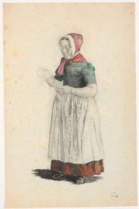 Mujer campesina de pie, sirviendo en un vaso