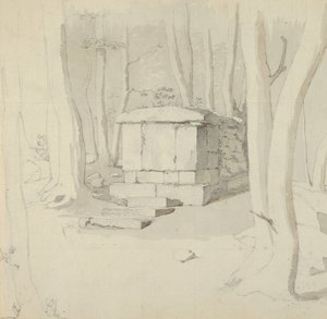 Una tumba de piedra en un bosque, reverso: Estudio de una flor, 1830