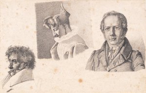 Hoja con tres retratos: Maestro panadero Købke, Sophie Krohn y N. Feilberg de Christen Købke